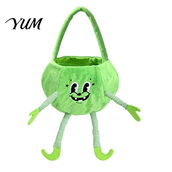 Skin Friendly Holiday Baskets Halloween Pumpkin Candy Basket with Handle, Soft Plush Trick or Treat Bag for Kids, Portable Gift Party Favor