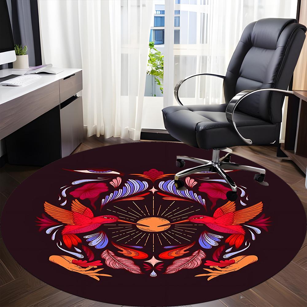1pc Hummingbird Flowers Office Round Area Rug, Indoor Mat Suitable For Office, Under Office Chairs Bedroom Living Room Home Decor, Room Deco