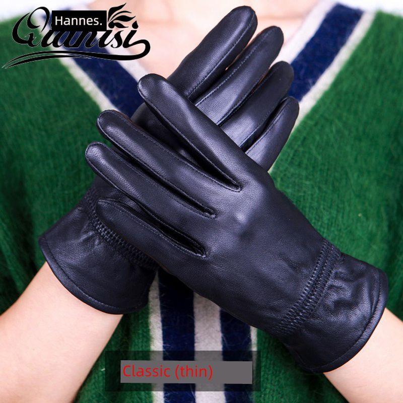 

Женские перчатки из натуральной кожи с подкладкой из кроличьего пуха, утолщенные, для улицы Black Classic [thin] Women s L