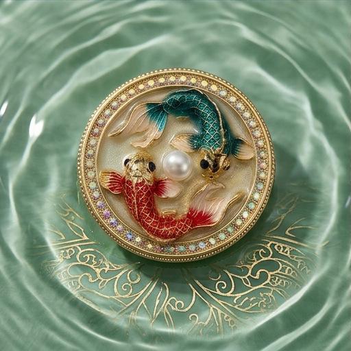 Twin Fish Enamel Brooch - Retro Pearl Set with Diamonds - Elegant Fashion Accessory - Brooch for Clothing