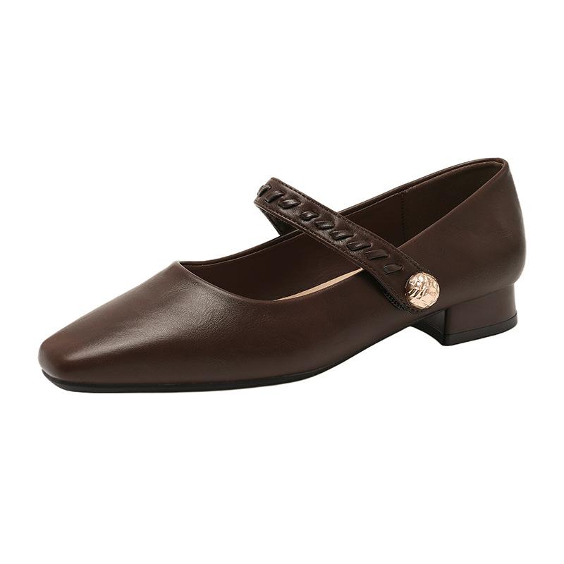 2025 autumn French retro Mary Jane small leather shoes femininity square head flat sole shoes versatile light mouth commuter shoes
