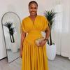 Damen Elegantes Afrikanischer Stil V-Ausschnitt Maxikleid, Kordelzug Hohe Taille Schlankmachendes Langes Formelles Abendpartykleid für Damen
