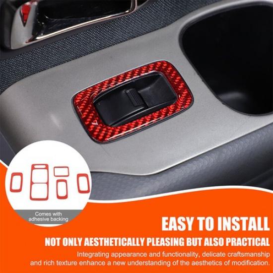 Red Carbon Window Lift Switch Button Trim Sticker for Honda Pilot 2003-2008