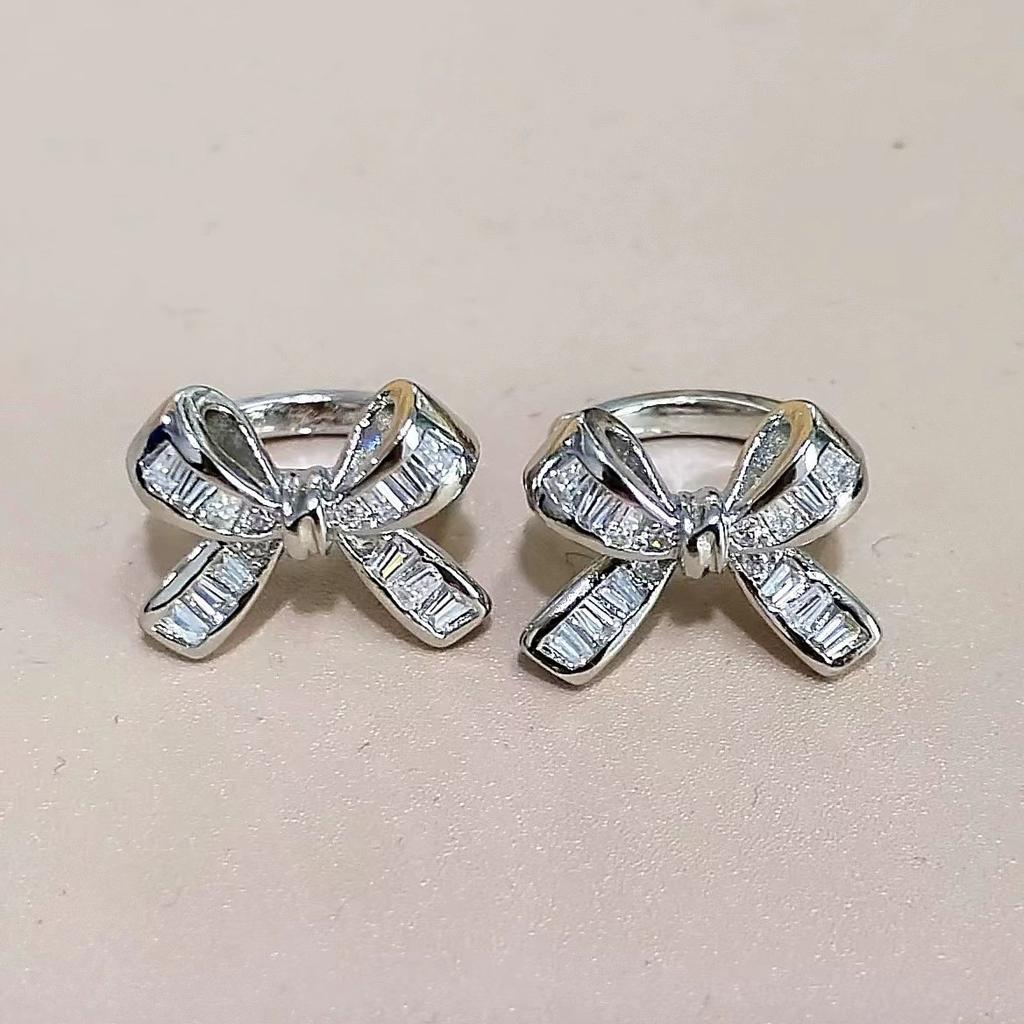 New Flash Diamond Bow Ear Bone Clip Without Ear Hole Light Luxury High-end Niche Earrings Women