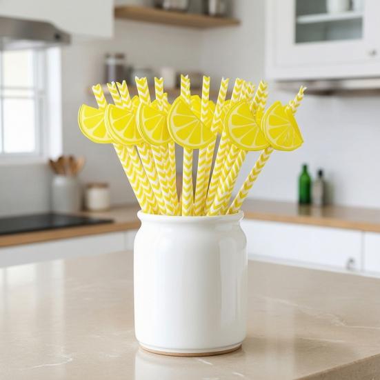 20 Stück Zitrusfrüchte Papierstrohhalme, Zitrone Orange Scheiben Deko Strohhalme für Geburtstagsparty, Einwegstrohhalme für Saft Cocktails