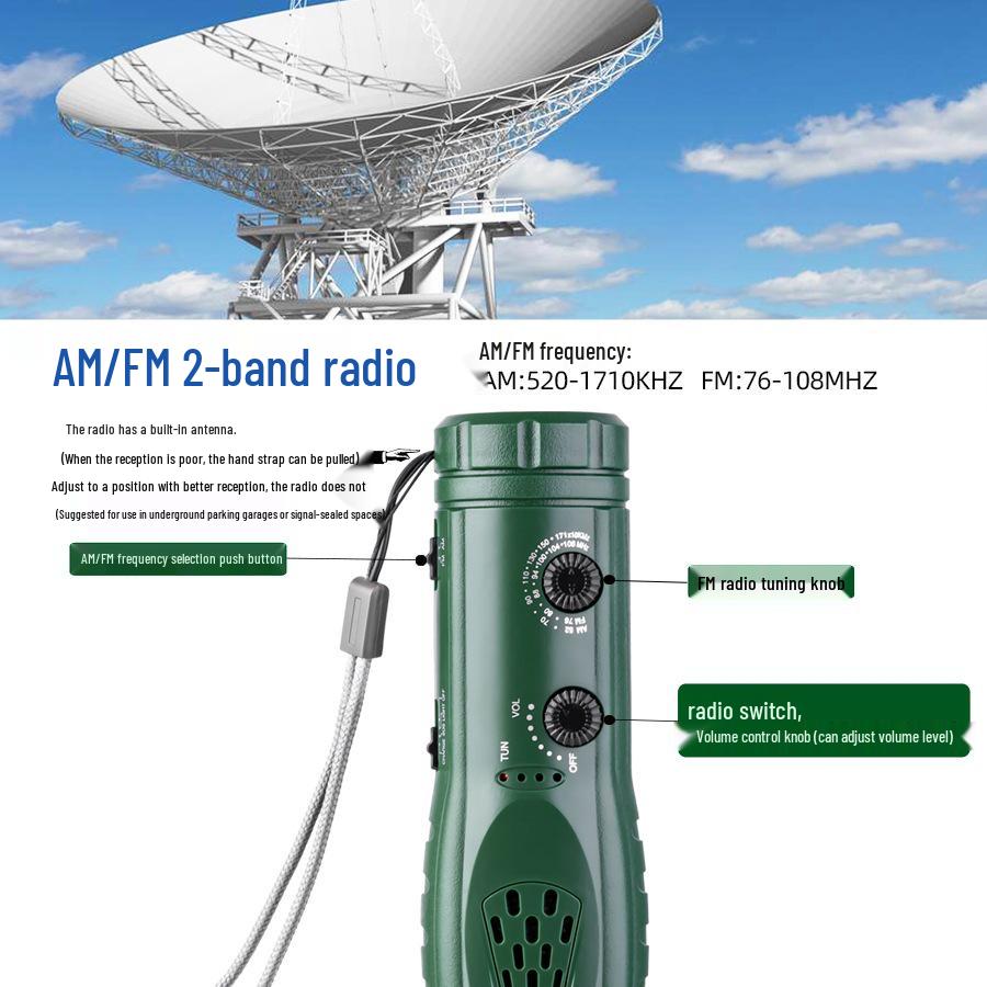 Emergency Multi-Function Hand-Crank Flashlight with Radio, SOS Alarm, and Phone Charger