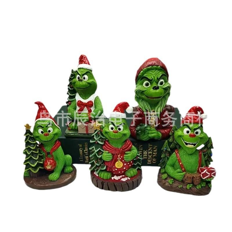 Christmas Grinch green hair Christmas tree old man resin decoration ornament