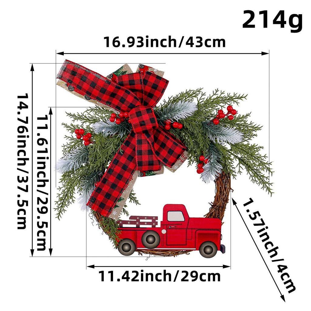Jingchen Red Truck Christmas Door Hanger - Farmhouse Wreath Decoration