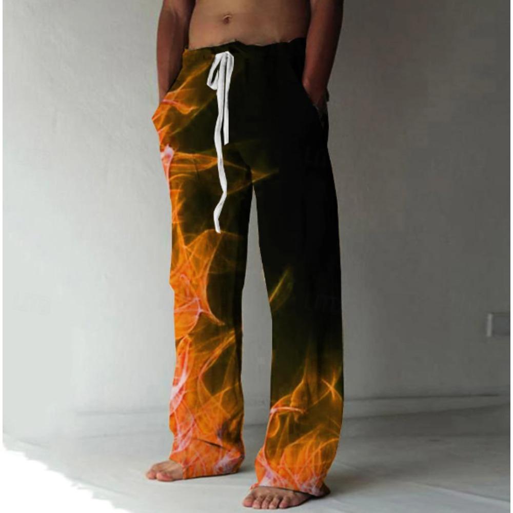 Men's 3D Flame Printed Baggy Casual Trousers, Elastic Drawstring Waist with Pockets, for Spring Summer Home Outdoor Vacation