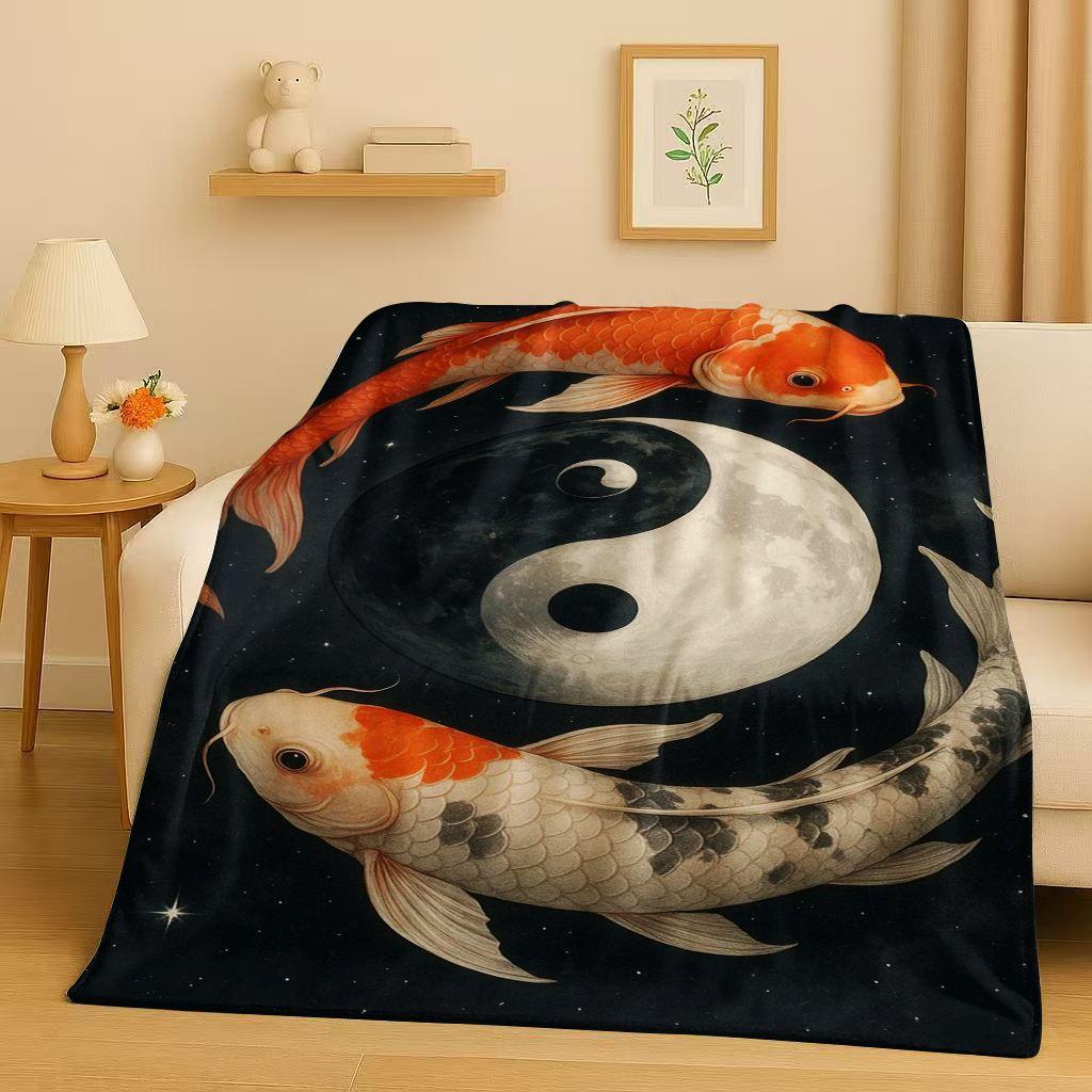 3D Yin Yang Chinese Tai Chi Eight Diagrams Natural Balance Art Flannel Blanket,Soft Plush Throw for Home Bedroom Bed Sofa Cover