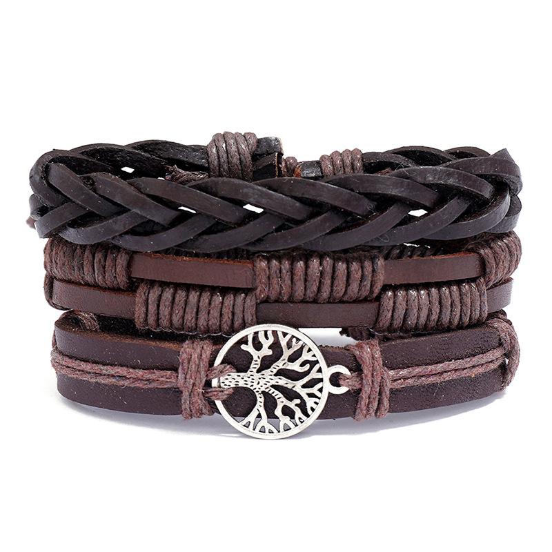 ZORCVENS Classic Hand-Woven Leather Bracelet Multilayer Men Bracelets Punk Beads Bangle for Friend Charm Jewelry Gifts