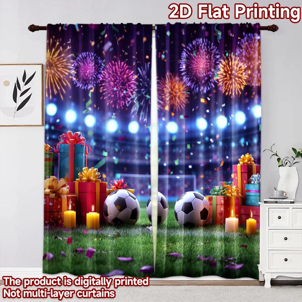 2D flat printing 2pcs Curtain Party Curtains Christmas Soccer Celebration Digital Printed Polyester Drapes Holiday Decorations