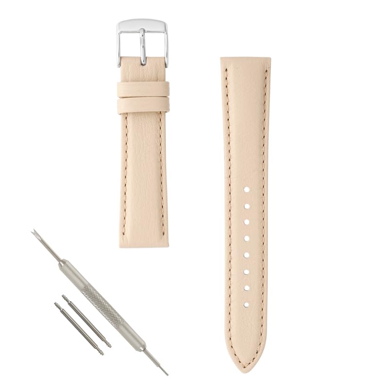 BAMBI Washable Cowhide Leather Watch Strap, 10mm ~ 22mm, Leather Band, Replacement Watch Strap, Beige, BCE060FF-S