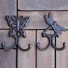 European Retro Style Double Hook Metal Iron Art Rust Color Butterfly Shape Hook Decoration Garden Courtyard Wall Mounted Hooks