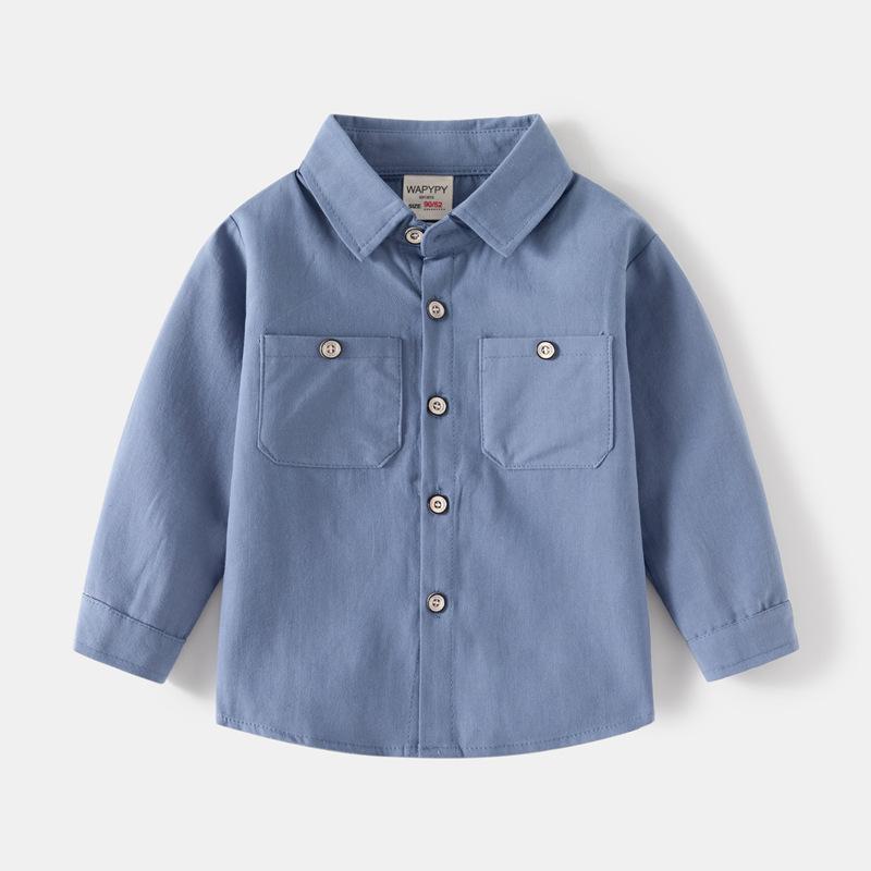 

Рубашка для мальчиков 2025 года с длинным рукавом и квадратным воротником, с двойными карманами 120 cm