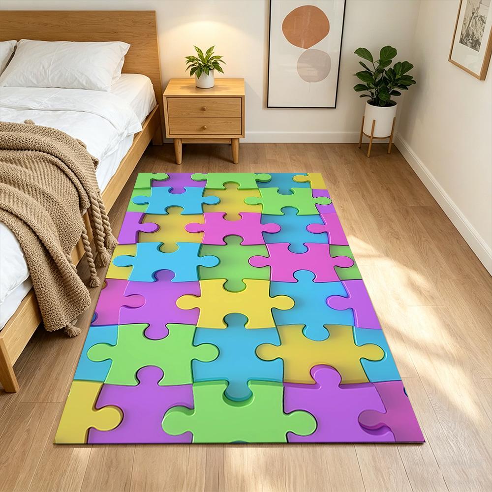 Colorful Puzzle Pattern Background Non-Slip Home Carpet Design for Office Decor Living Room Bedroom Gift
