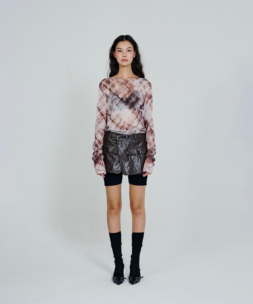 Deoaeteus Leather Out-Pocket Wrap Skirt_Brown