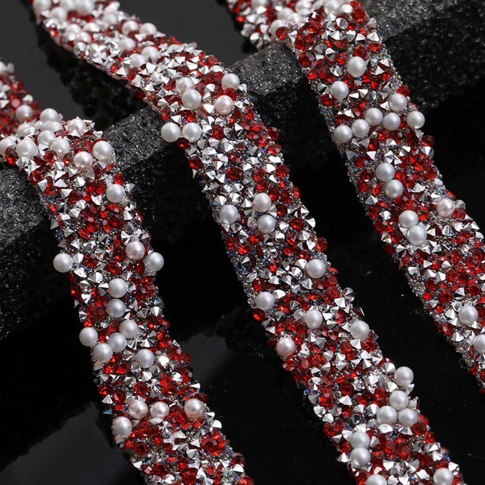 Nowy 1 jard Taśma z brokatem, wiertło, żywica, perła, brokat, kryształowa naklejka, samoprzylepne cyrkonie, wstążka, naklejka, dekoracja odzieży