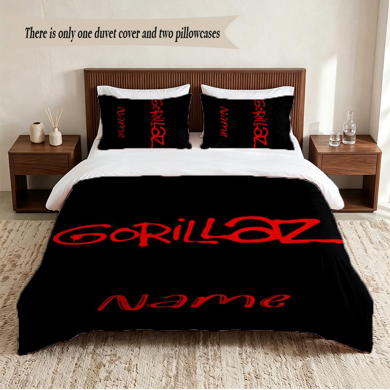Gorillaz Personalized Custom Name 3‑Piece Bedding Set Soft Duvet Cover Set For Bedroom Home Decor