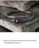 Men's Handmade Distressed Thai Silver Open Bangle - Nezha's Fire-Tipped Spear Design