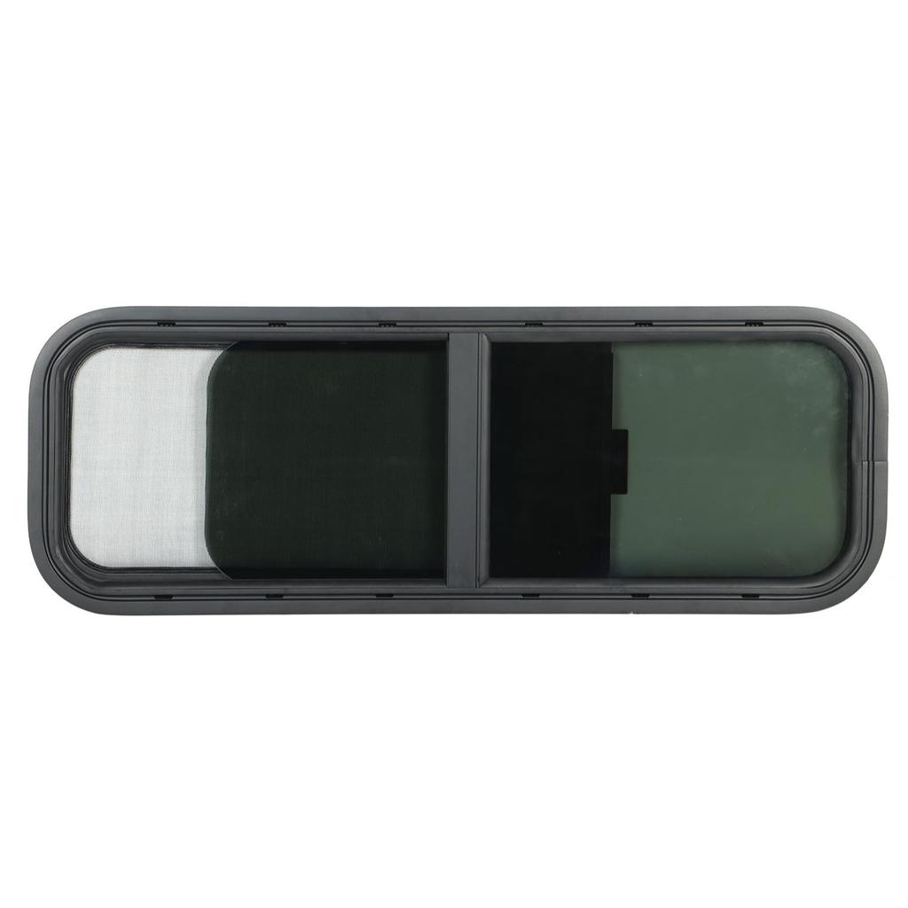 900x300mm Round Angle Sliding RV Window Black Tempered Glass Shade Window for Camper Trailer