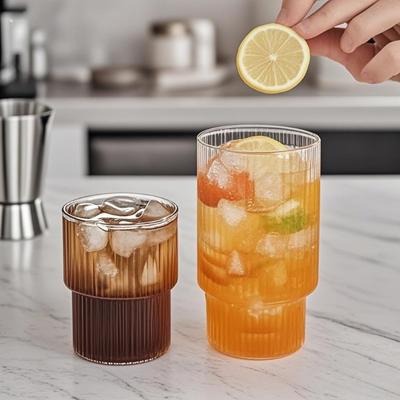 Vintage Ribbed Glassware Set Household Transparent Iced Coffee Glasses Cocktail Juice Cups Whiskey Tumbler Durable Bar Drinkware