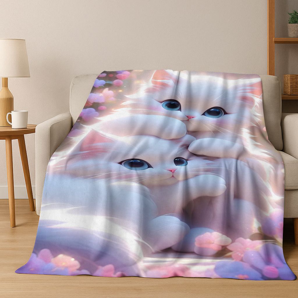 2026 Nová Roztomilá Kočka Koťátko Mňau Kreslená Flísová Přikrývka, Útulná Měkká Plédová Přikrývka pro Domov Ložnici Postel Pohovku Piknikový Potah Dětský Dárek