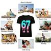 Gradient Fluid Number 67 Print Trendy Casual Short Sleeve Top Pure Cotton T-shirt