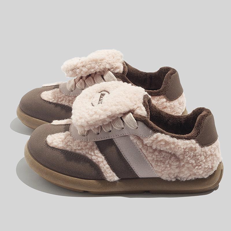 Belle round head velvet German training shoes ugly cute mango wide head thickened warm flip puff student board shoes