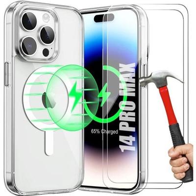 Protective Case - for iPhone - 14 Pro Max - Shockproof - 2 Tempered Glasses - Transparent