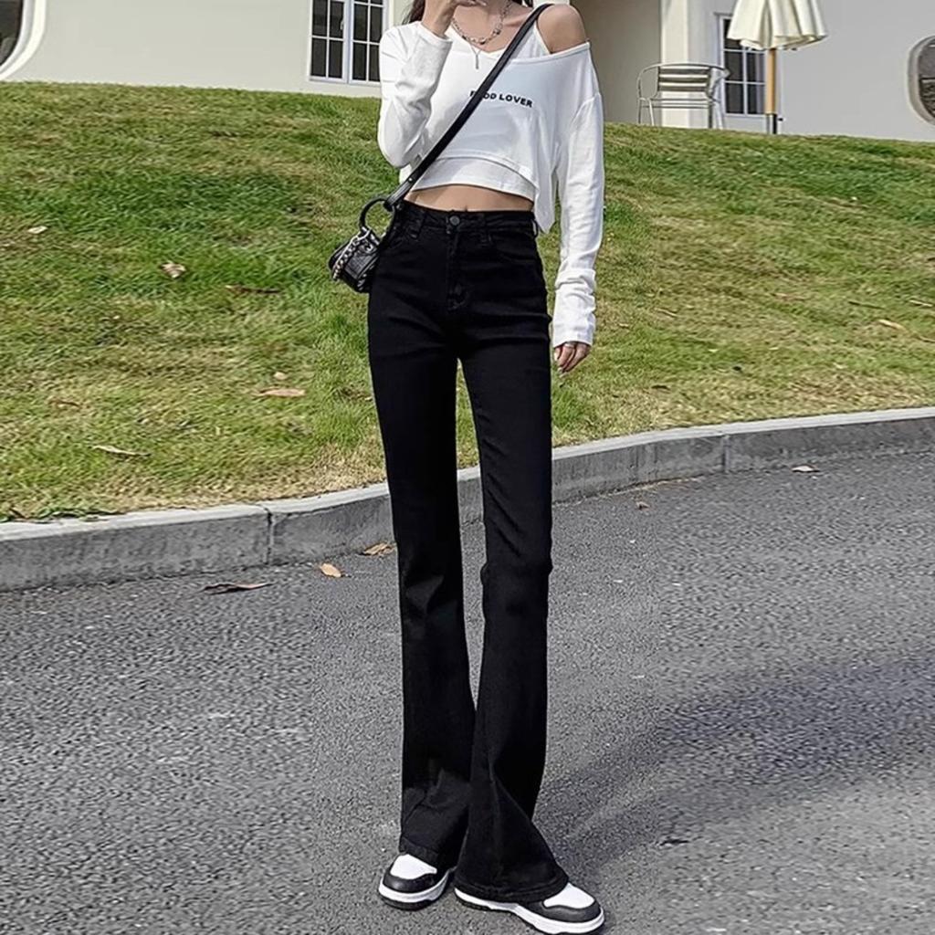 Women's High Waist Flare Jeans Slim Fit Bell Bottom Pants Long Denim Trousers