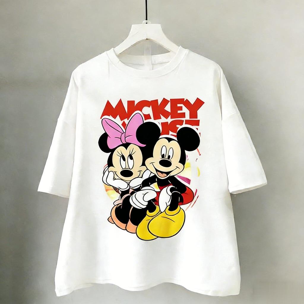Mickey Minnie Mouse T Shirt Women Man Cotton Short Sleeve Tops Oversized Disney Graphic Tee 2026 Summer Y2k Casual Tops Unisex