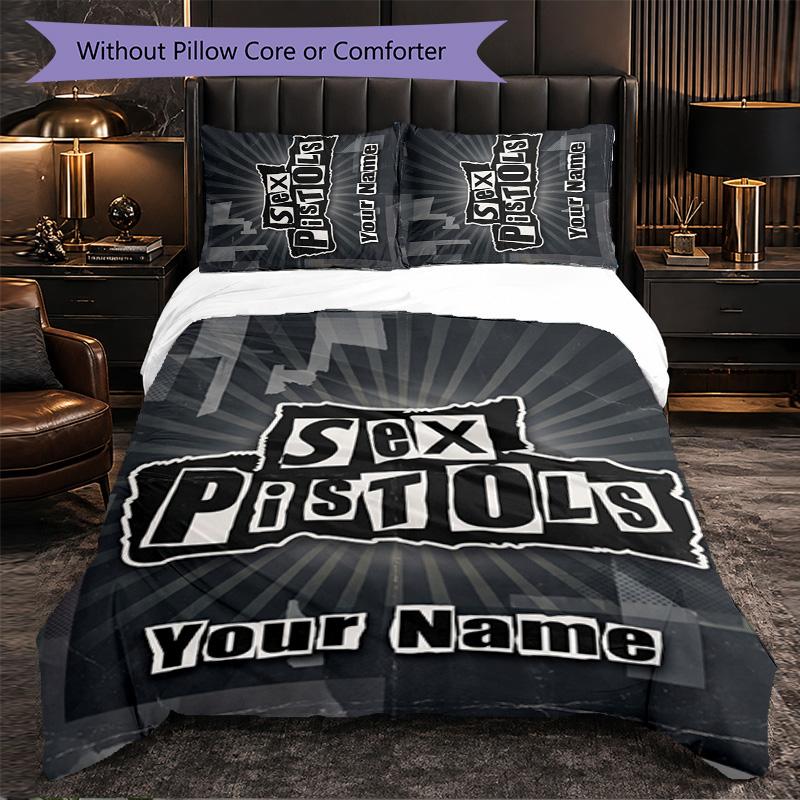Sex Pistols Individuelles Namens-Text Bettwäscheset, 1 Bettbezug & 2 Kissenbezüge Personalisierte Schlafzimmer-Geschenk