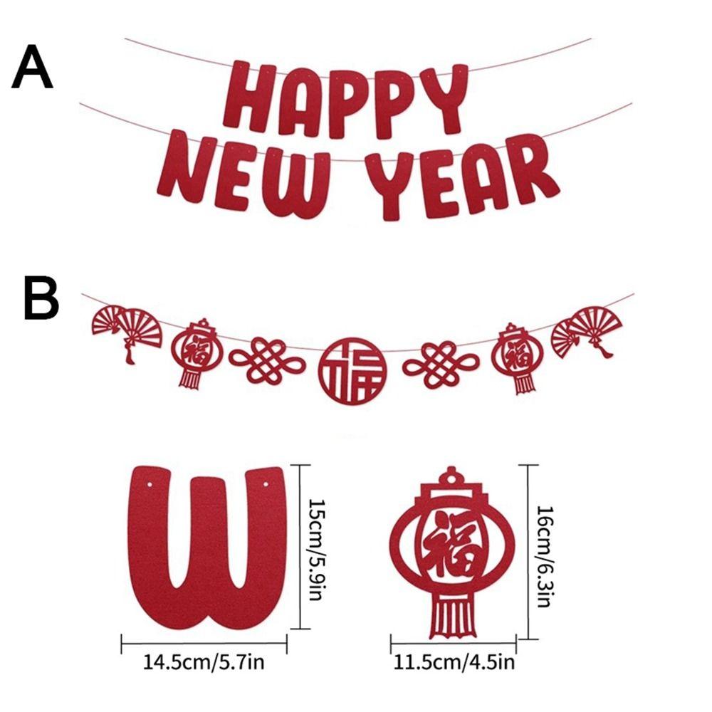 Red Happy New Year Banner Non-woven Fabric Spring Festival Hanging Ornaments  Party