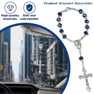 Rosary Bracelet Suitable For Car Rearview Mirror Bead Pendant Car Interior Rearview Mirror Pendant Car Decoration Cross Hanging Accessories