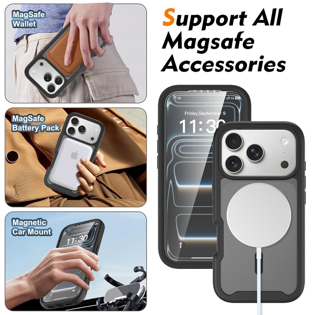 PET Screen Protector Skin Feel Magnetic Phone Case For iPhone 17 Pro Max Air TPU Frame Translucent Frosted Acrylic Cover Fundas