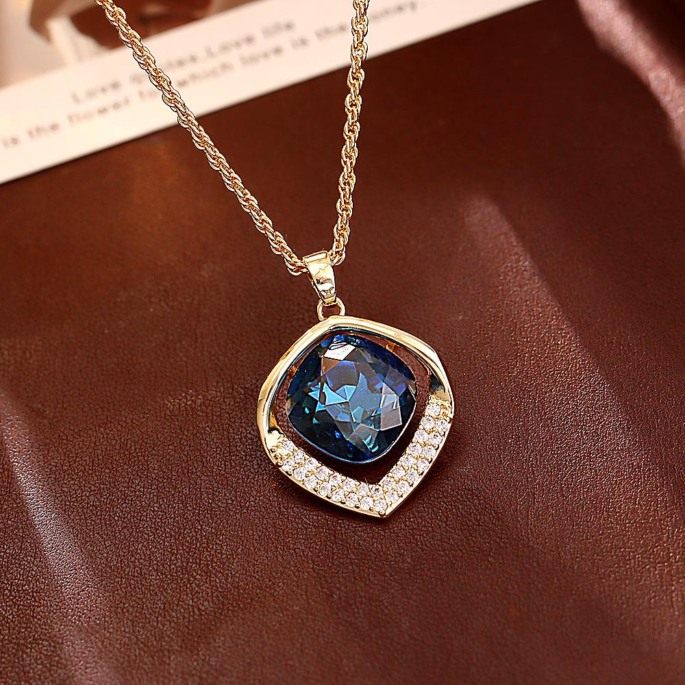 Ocean Love Deep Blue Crystal Pendant Necklace & Exquisite Goddess Stud Earrings Set