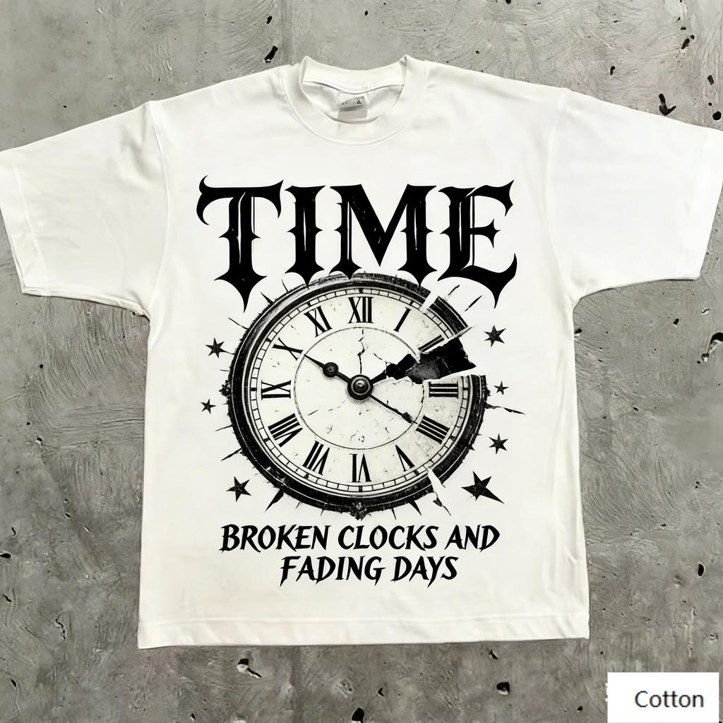 Vintage Existential Dark Art Unisex Cotton TShirt with Retro Time Print Retro Streetwear Tee