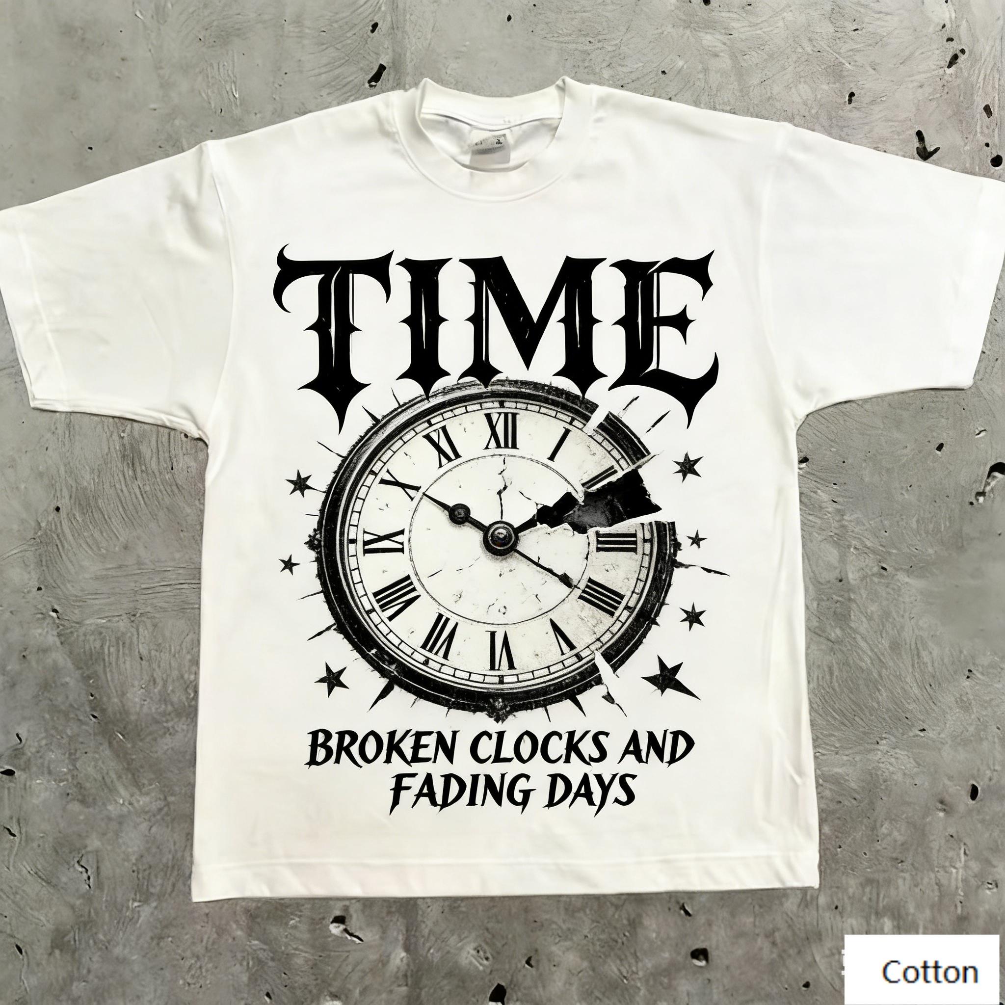 

Vintage Existential Dark Art Unisex Cotton TShirt with Retro Time Print Retro Streetwear Tee 4XL