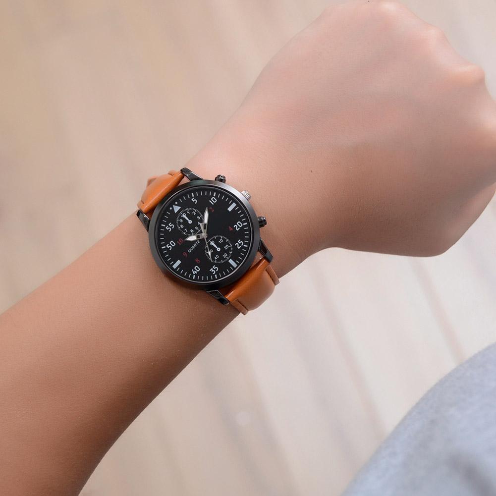 FanTeeDa Fashion Casual Business Men Round PU Leather Quartz Watch Coffee