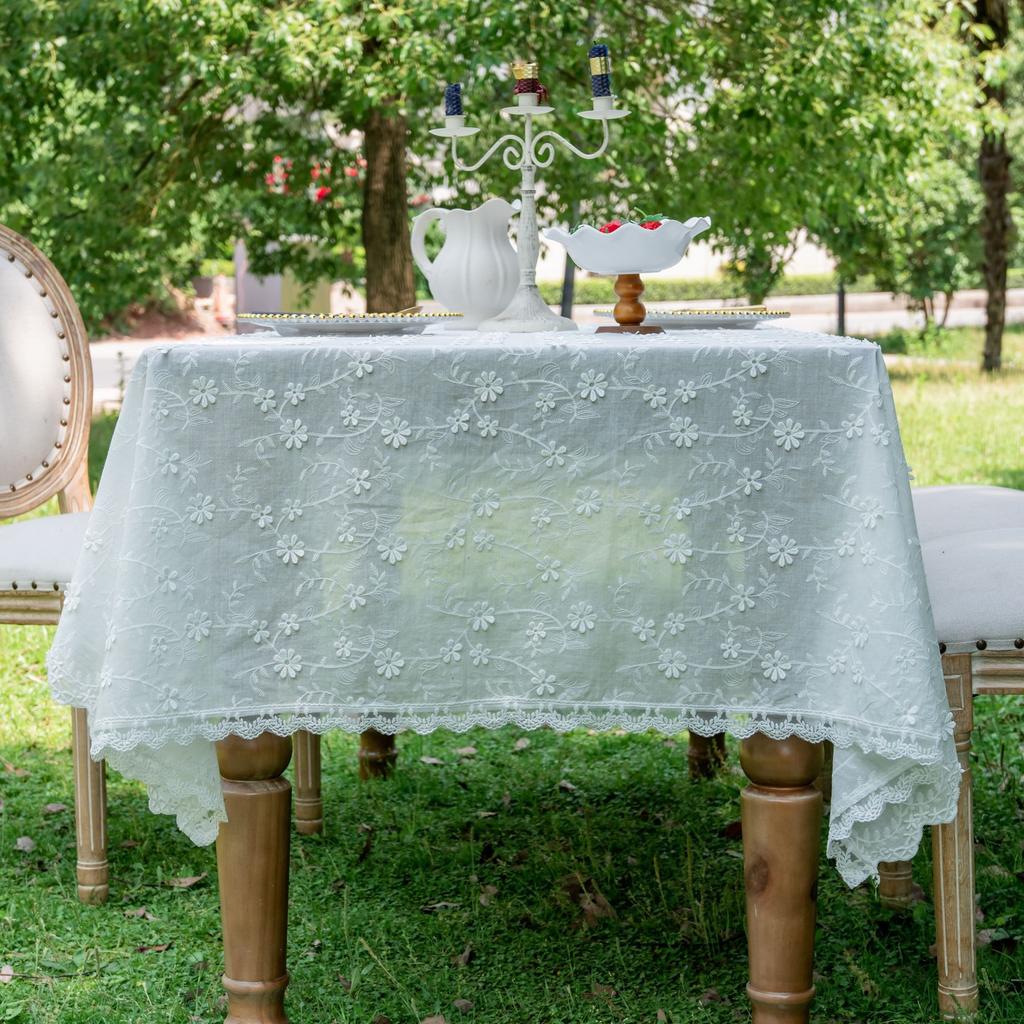 Tablecloth Three-Dimensional Embroidery Light Luxury Table Cover White Lace Table Cloth Rectangular Tablecloths Home Decor
