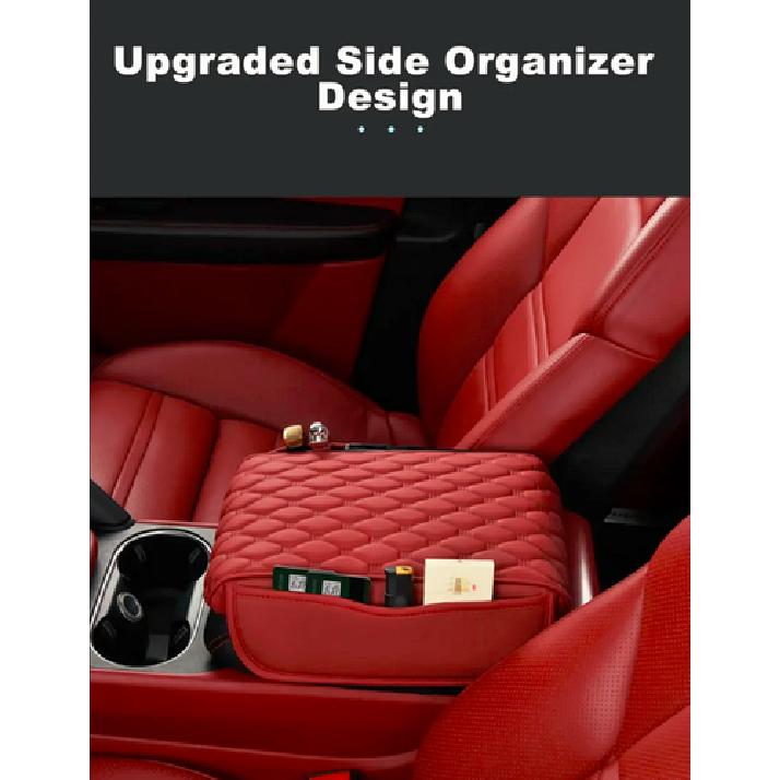 Car Armrest Box PU Leather Center Console Heighten Cushion Arm Rest Mat W/Pocket