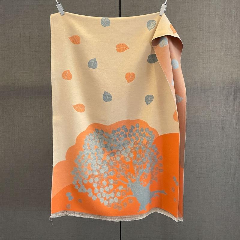 Autumn and winter retro style deciduous tree jacquard scarf women's warm imitation cashmere cold versatile scarf shawl