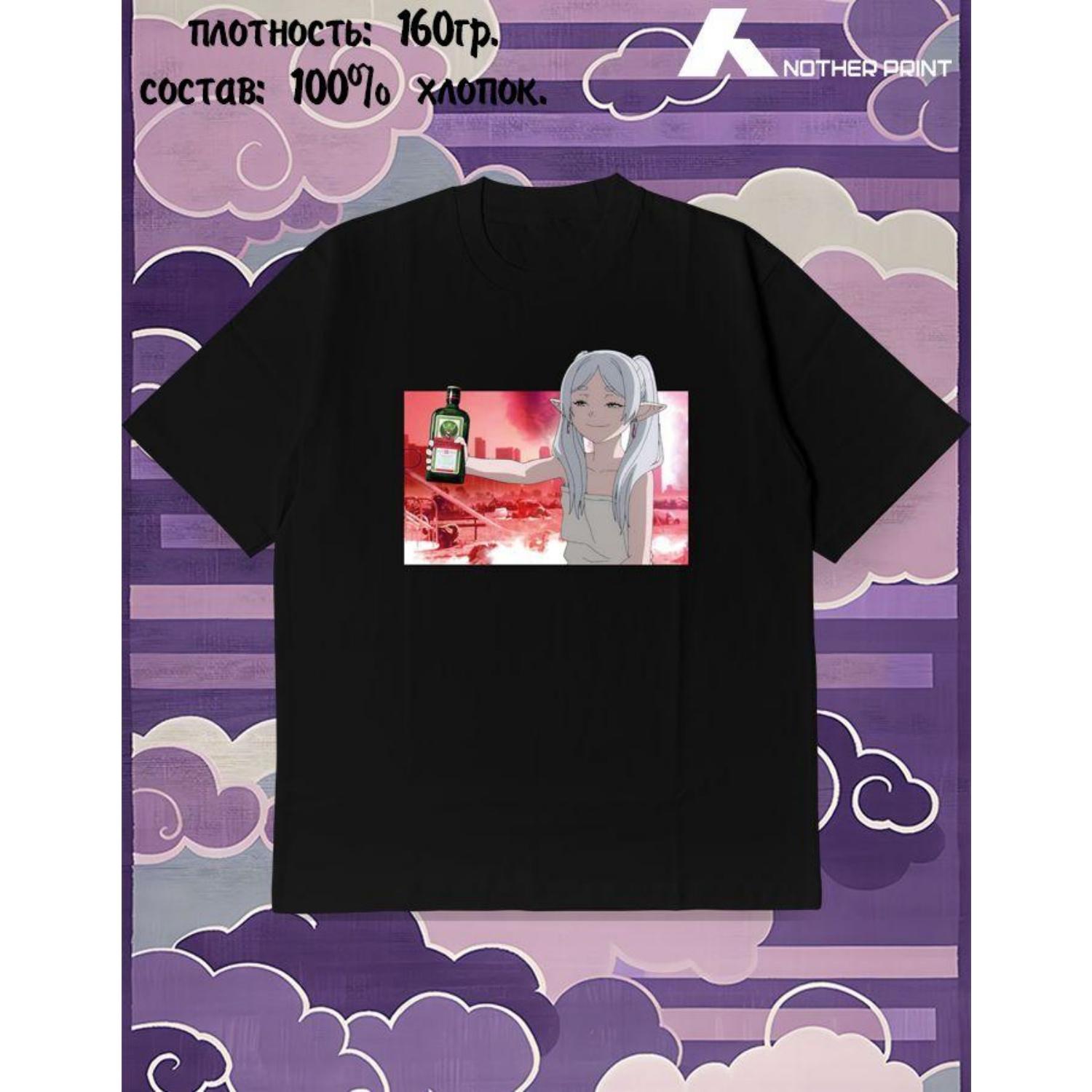 

Frieren_ Beyond Journey s End T-shirt Casual Loose Oversized Y2k Anime Short Sleeve Streetwear Harajuku Female Male Clothing S чёрный