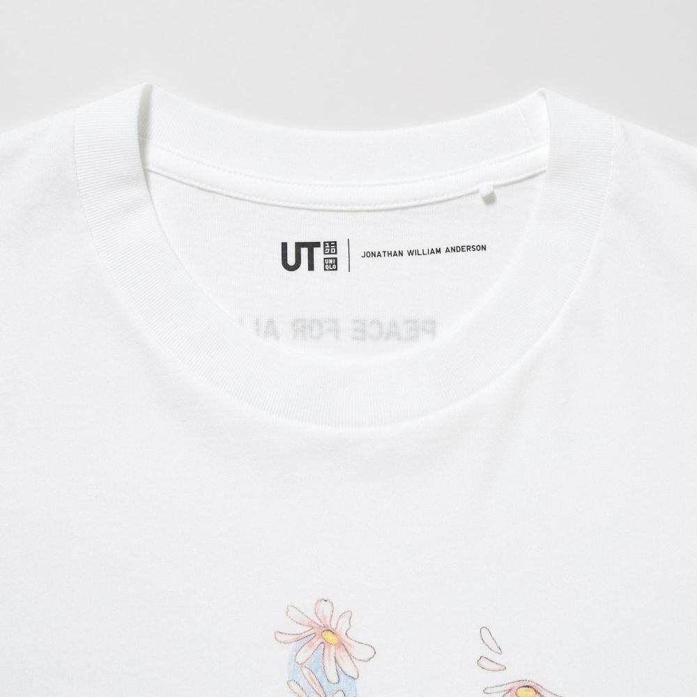 Uniqlo Japan Peace For All Grafik-T-Shirt, kurzärmlig, normale Passform, Jw Anderson
