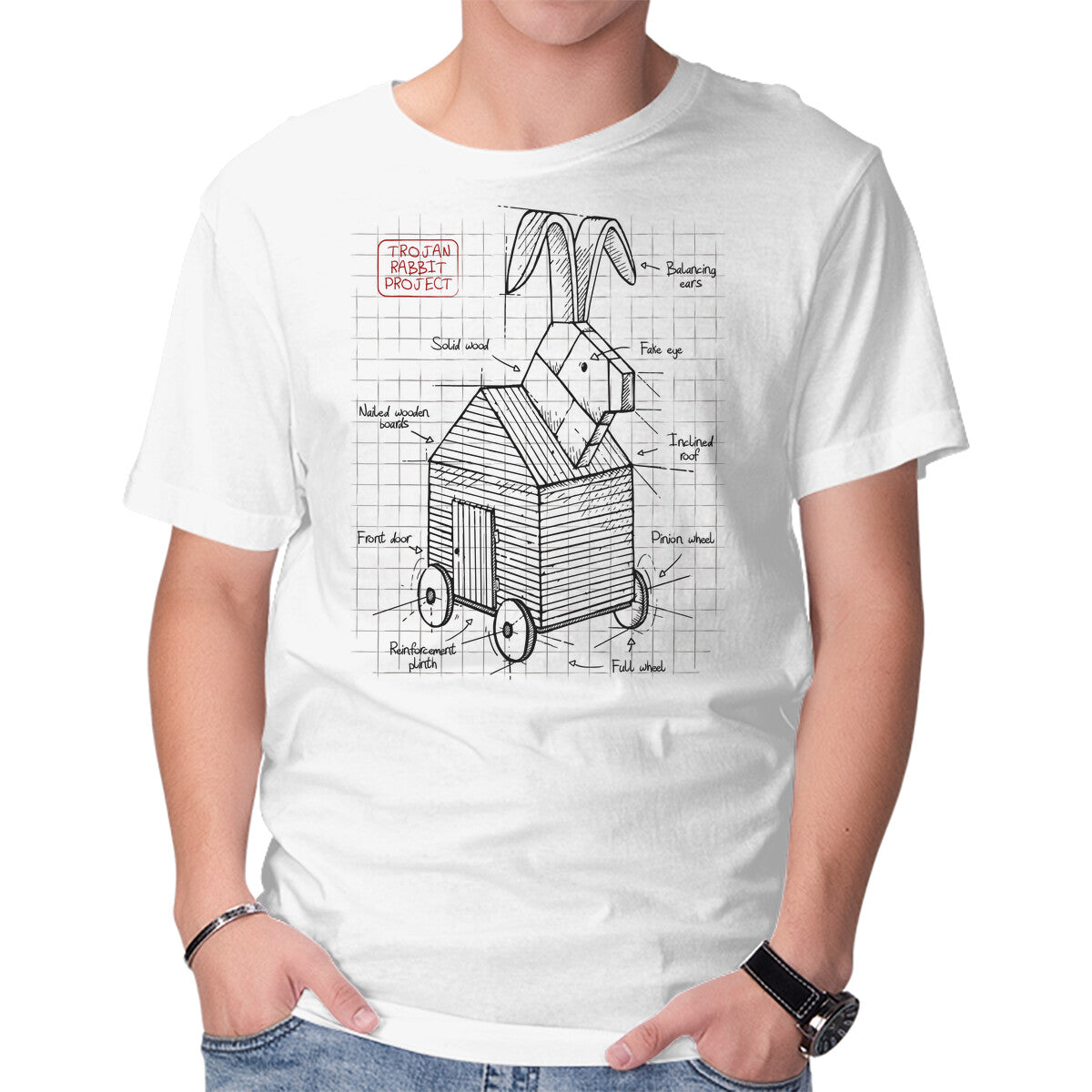 Unisex Crew Neck T-Shirt Trojan Rabbit Project Graphic Short Sleeve Casual Tee XS