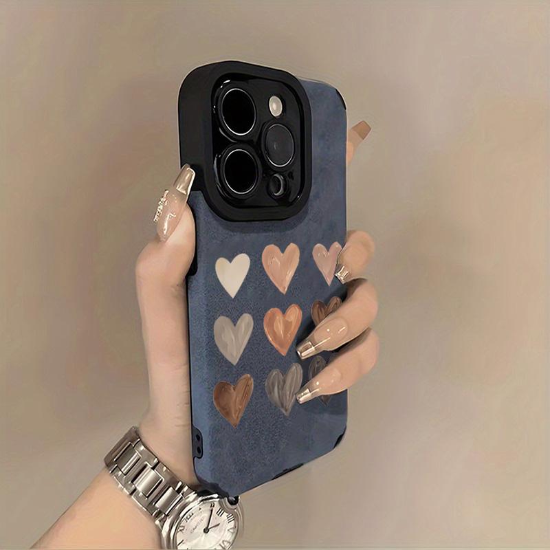 Süßes Herzmuster Wildleder Leder Handyhülle Für iPhone 17 16 Pro 15 14 13 12 11 Pro Max 17 Air 16E Plus X XR XS Max Weiche Hülle