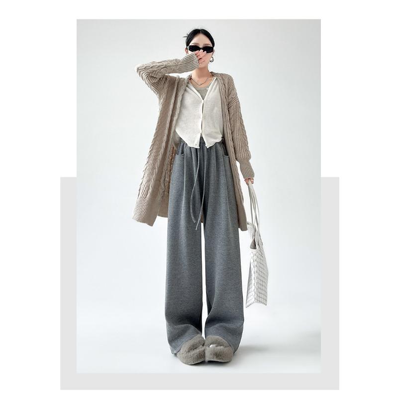 Real autumn and winter new glutinous rice pants women's high waist loose drape straight casual wide-leg pants thickened and velvet pants