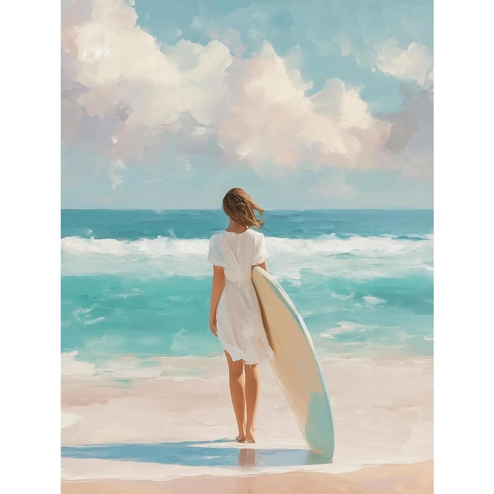 Dreamy Pastel Summer Beach Posters Woman Swimming Umbrella Sea Turtle Prints Canvas Painting Wall Picture Home Living Room Decor