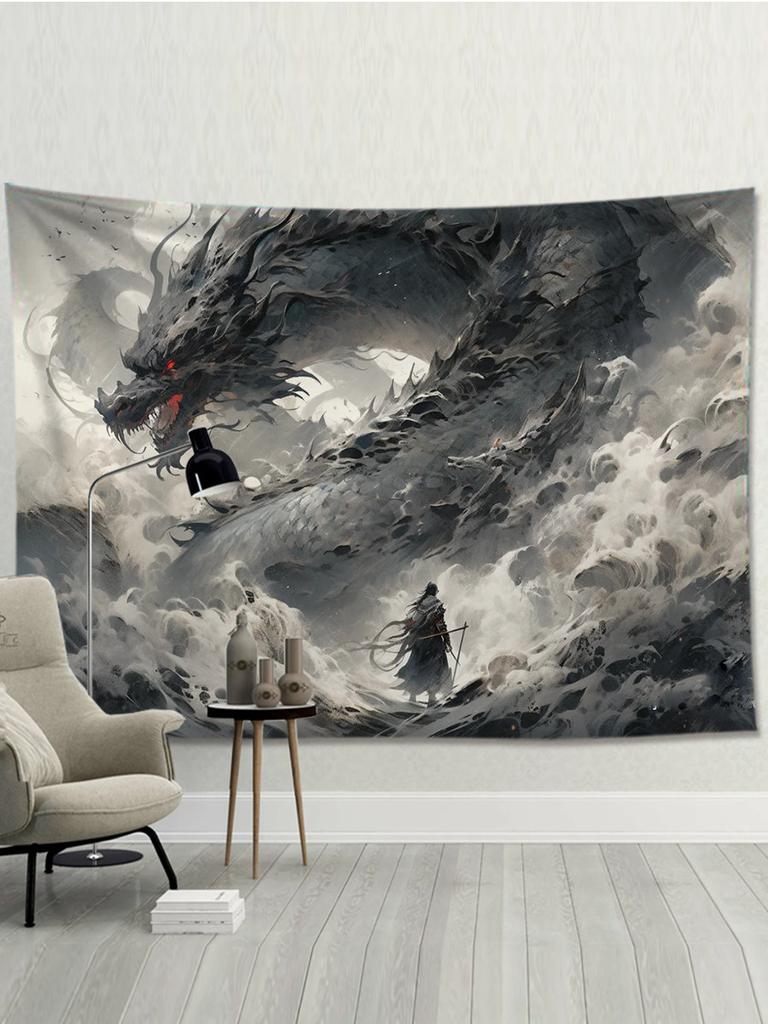 Black And White Ink Dragon Tapestry Wall Hanging Art for Bedroom Room Niche Background Bedside Canvas